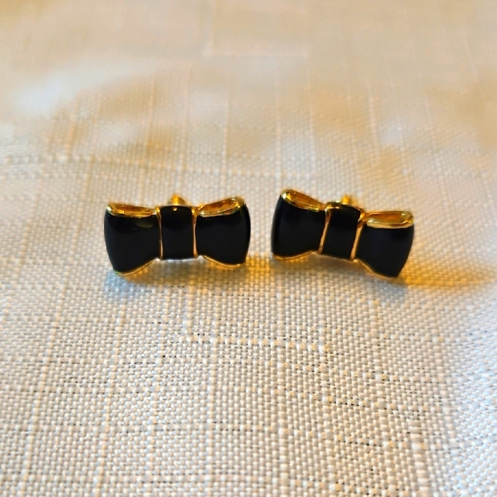 Kate Spade Black and Gold Bow Earrings